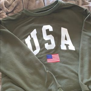 navy green cropped USA sweatshirt